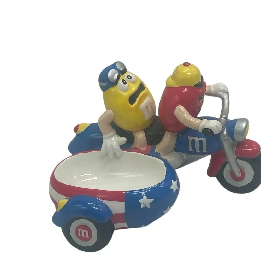M&M's Motorcycle w/ Sidecar Ceramic Candy Dish By Galerie 2002 Red & Yellow